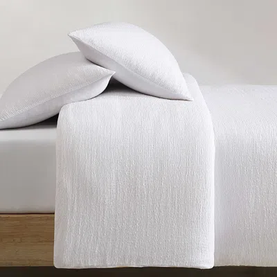 Calvin Klein Seersucker 3 Piece Duvet Cover Set, King In White