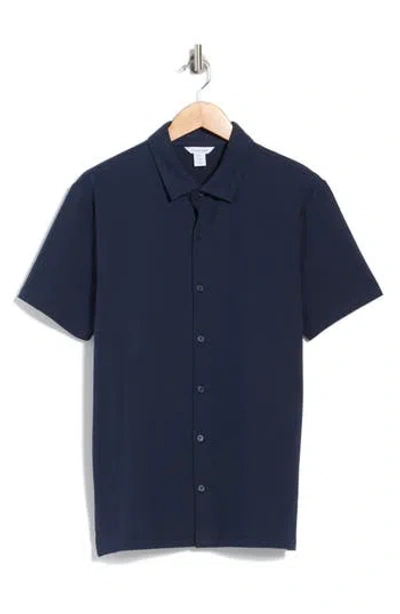 Calvin Klein Seersucker Button Front Polo In Blue