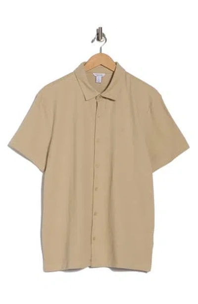 Calvin Klein Seersucker Button Front Polo In Brown