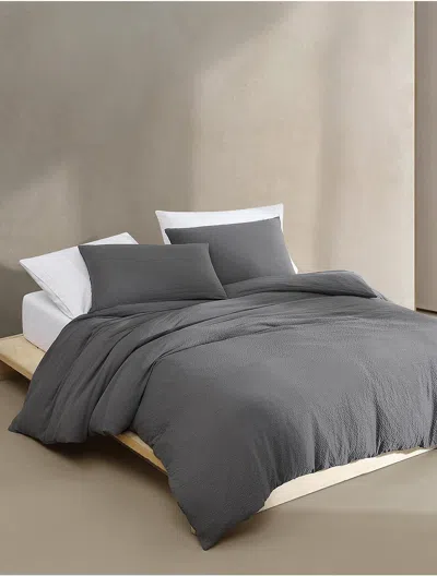 Calvin Klein Seersucker Comforter Set In Gray