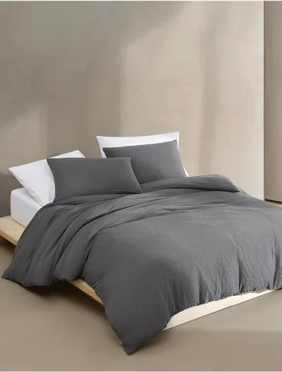Calvin Klein Seersucker Duvet Set In Gray