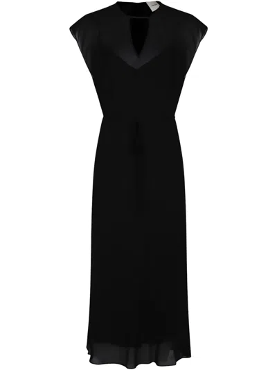 Calvin Klein Semi-sheer Midi Dress In Black