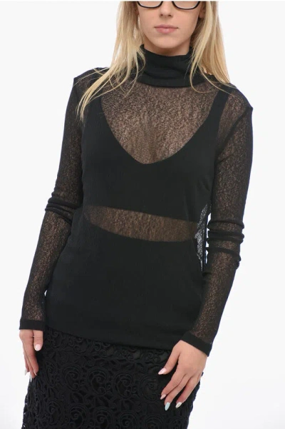 Calvin Klein Semi-sheer Turtleneck Sweater In Black