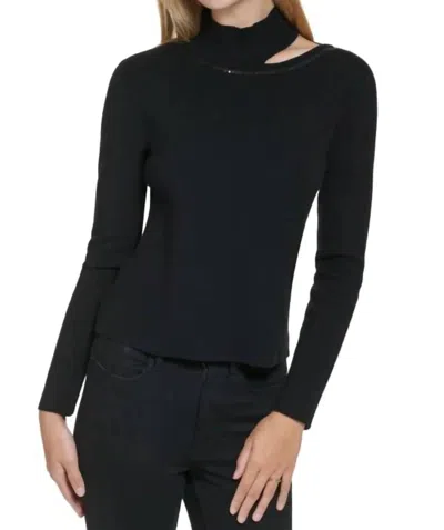 Calvin Klein Sequin Trim Cutout Sweater In Black