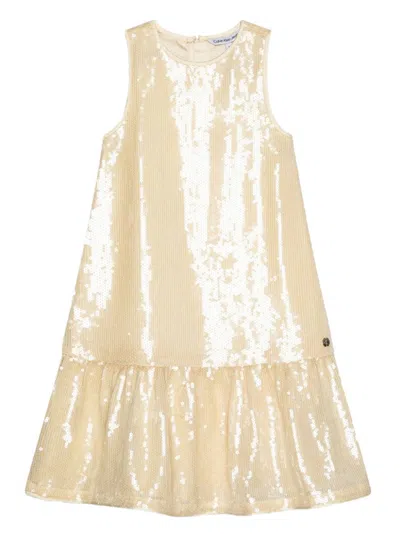 Calvin Klein Kids' Sequinned Flared Dress In Neutrals