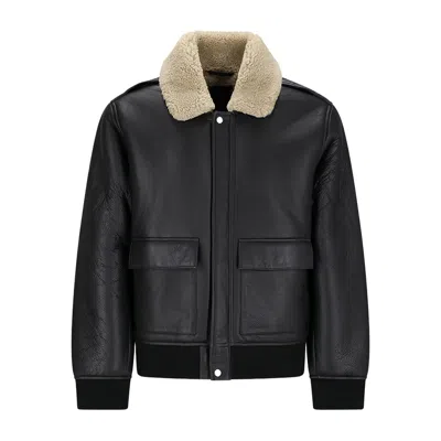 Calvin Klein Shearling-collar Bomber Jacket In Black