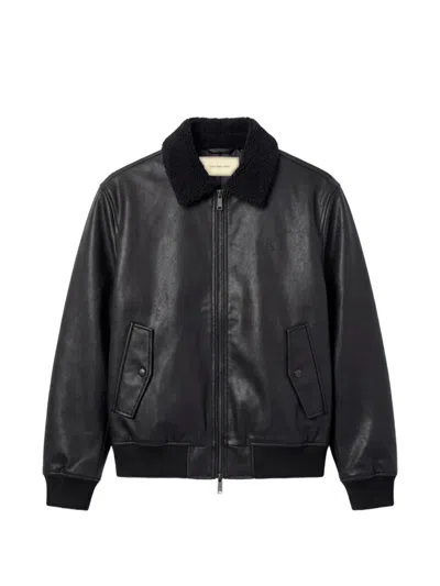 Calvin Klein Shearling-collar Faux-leather Jacket In Black