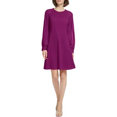 Calvin Klein Sheer Long Sleeve A-line Dress In Purple