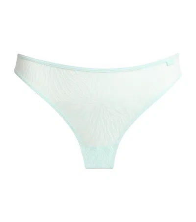 Calvin Klein Sheer Marquisette Thong In Blue