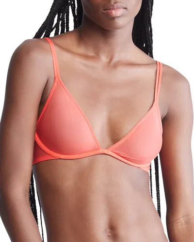 Calvin Klein Sheer Marquisette Unlined Plunge Bra In Orange