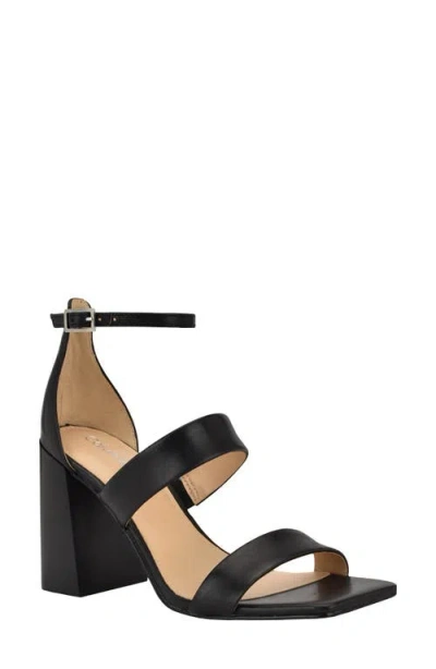 Calvin Klein Sheryl Ankle Strap Sandal In Black Leather