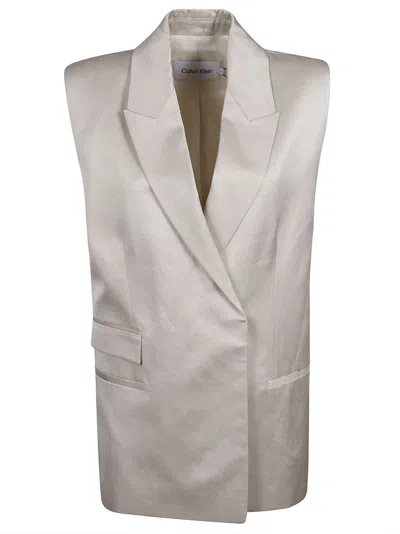 Calvin Klein Shiny Viscose Tailored Waistcoat In Peyote