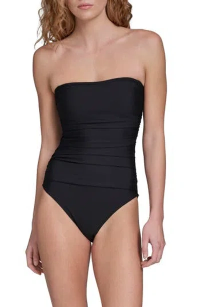 Calvin Klein Shirred Bandeau One-piece Swimsuit In Black