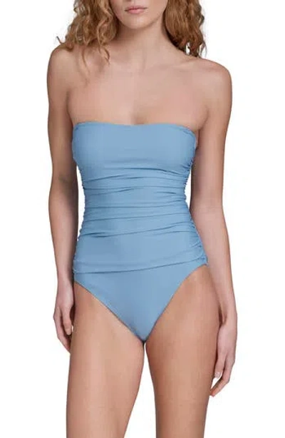 Calvin Klein Shirred Bandeau One-piece Swimsuit In Gulf Blue