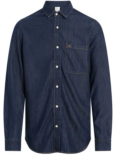 Calvin Klein Logo-embroidered Denim Shirt In Blue