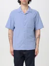 Calvin Klein Chambray Cuban-collar Shirt In Blue