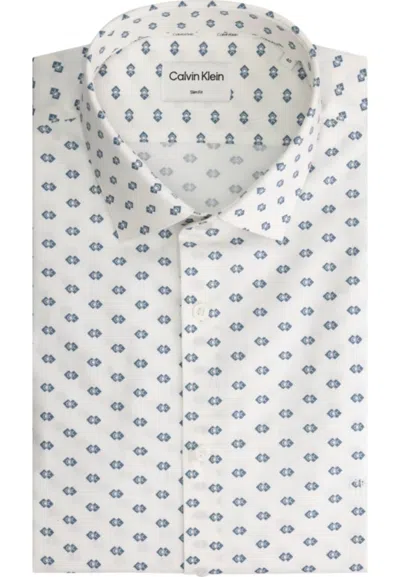 Calvin Klein Shirts Ck Logo Print Slim Shirt In Bianco