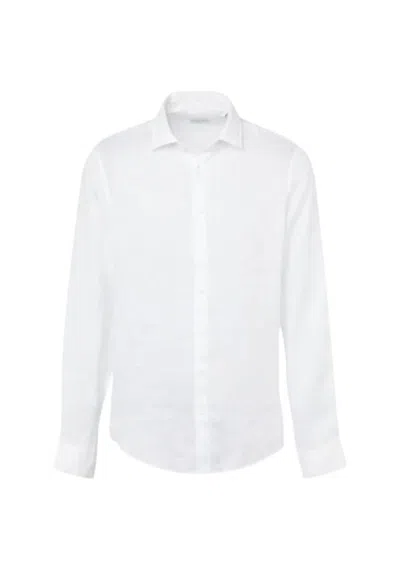 Calvin Klein Shirts Linen Solid Slim Shirt In Bianco