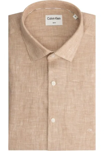 Calvin Klein Shirts Linen Solid Slim Shirt In Rosa