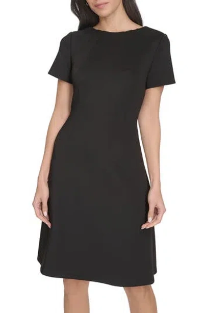 Calvin Klein Short Sleeve A-line Dress In Black