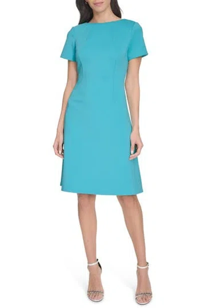 Calvin Klein Short Sleeve A-line Dress In Lake