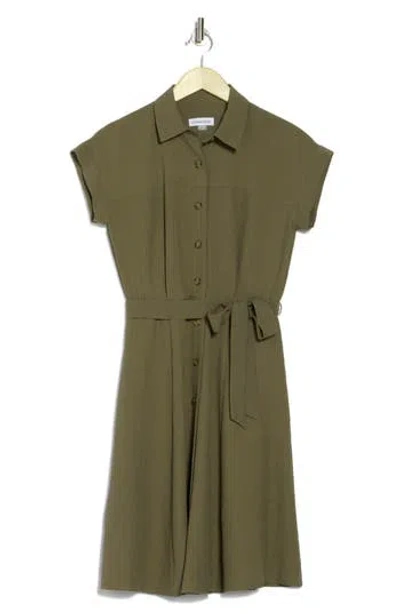 Calvin Klein Short Sleeve A-line Shirtdress In Caper