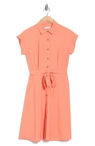 Calvin Klein Short Sleeve A-line Shirtdress In Melon