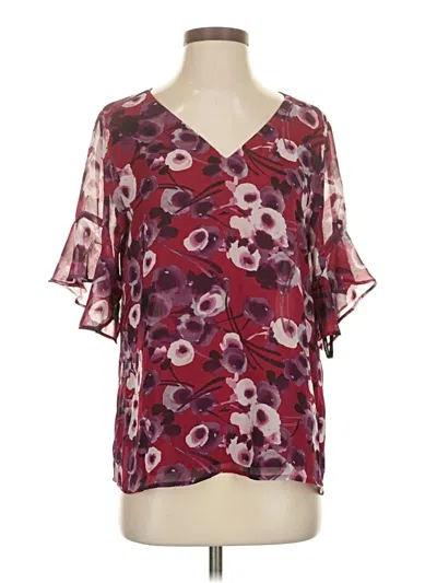 Pre-owned Calvin Klein Short Sleeve Blouse In Burgundy