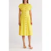 Calvin Klein Short Sleeve Button Front Cotton Blend Midi Dress In Daffodil