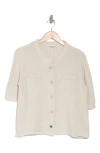 Calvin Klein Short Sleeve Button Front Sweater In Beach Pebble/cream