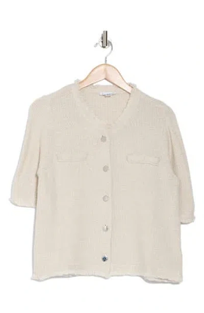 Calvin Klein Short Sleeve Button Front Sweater In Beach Pebble/cream