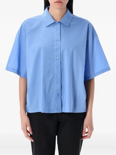 Calvin Klein Short-sleeve Button-up Shirt In Lightblue