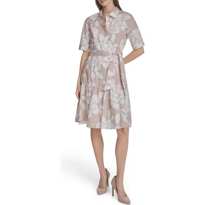 Calvin Klein Short Sleeve Cotton Shirtdress In Neutral