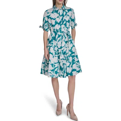 Calvin Klein Short Sleeve Cotton Shirtdress In Multi