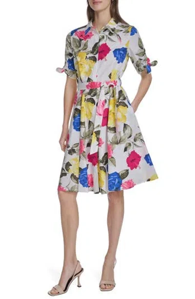 Calvin Klein Short Sleeve Cotton Shirtdress In Multi