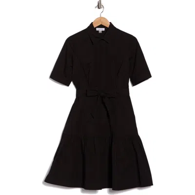 Calvin Klein Short Sleeve Cotton Shirtdress In Black