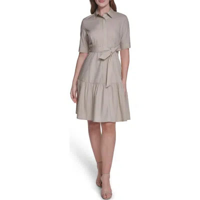 Calvin Klein Short Sleeve Cotton Shirtdress In Brown