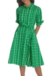 Calvin Klein Short Sleeve Cotton Shirtdress In Fern Multi