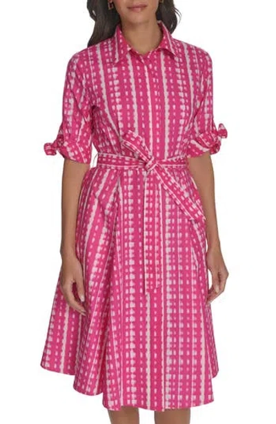 Calvin Klein Short Sleeve Cotton Shirtdress In Hibiscus Multi