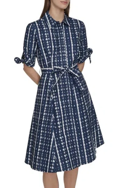 Calvin Klein Short Sleeve Cotton Shirtdress In Indigo Mul
