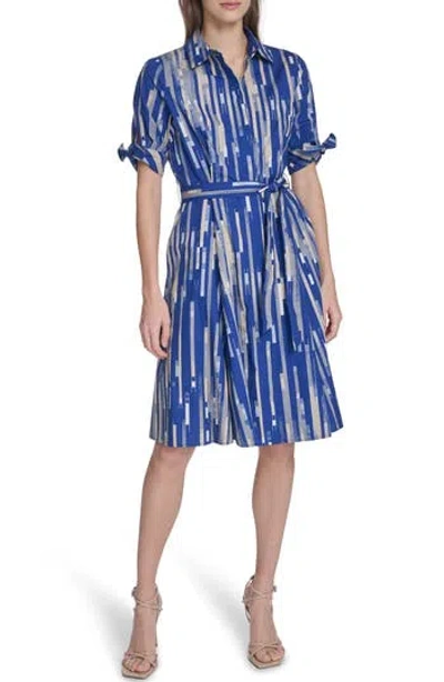 Calvin Klein Short Sleeve Cotton Shirtdress In Blue