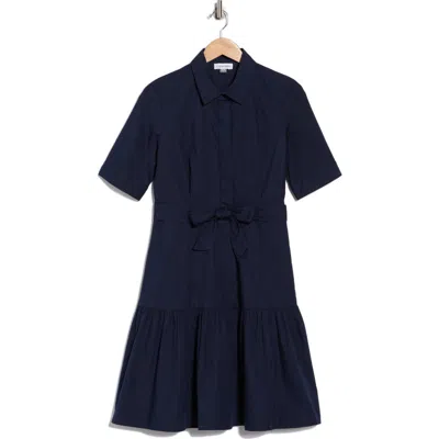 Calvin Klein Short Sleeve Cotton Shirtdress In Blue