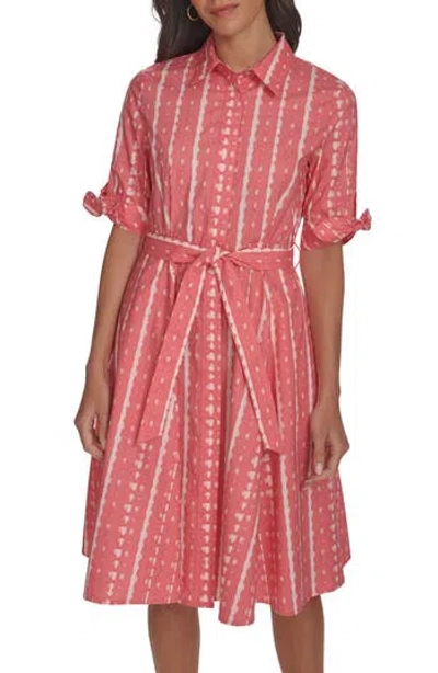 Calvin Klein Short Sleeve Cotton Shirtdress In Tulip Mult