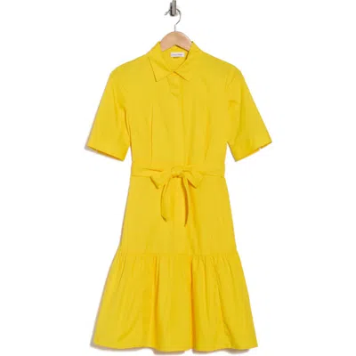 Calvin Klein Short Sleeve Cotton Shirtdress In Yellow
