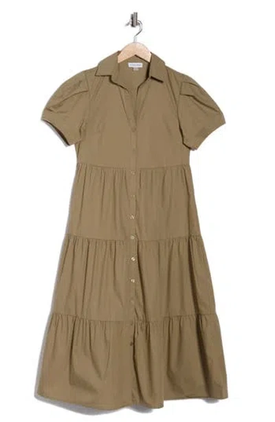 Calvin Klein Short Sleeve Cotton Tiered Maxi Dress In Brown