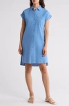 Calvin Klein Short Sleeve Linen Blend Shirtdress In Bayou