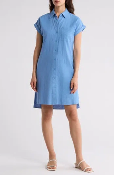 Calvin Klein Short Sleeve Linen Blend Shirtdress In Bayou