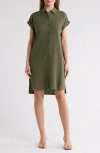 Calvin Klein Short Sleeve Linen Blend Shirtdress In Olive