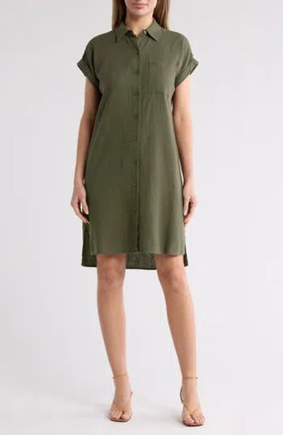 Calvin Klein Short Sleeve Linen Blend Shirtdress In Olive