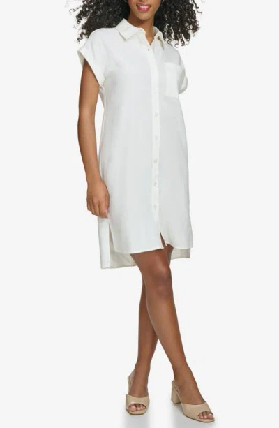 Calvin Klein Short Sleeve Linen Blend Shirtdress In White